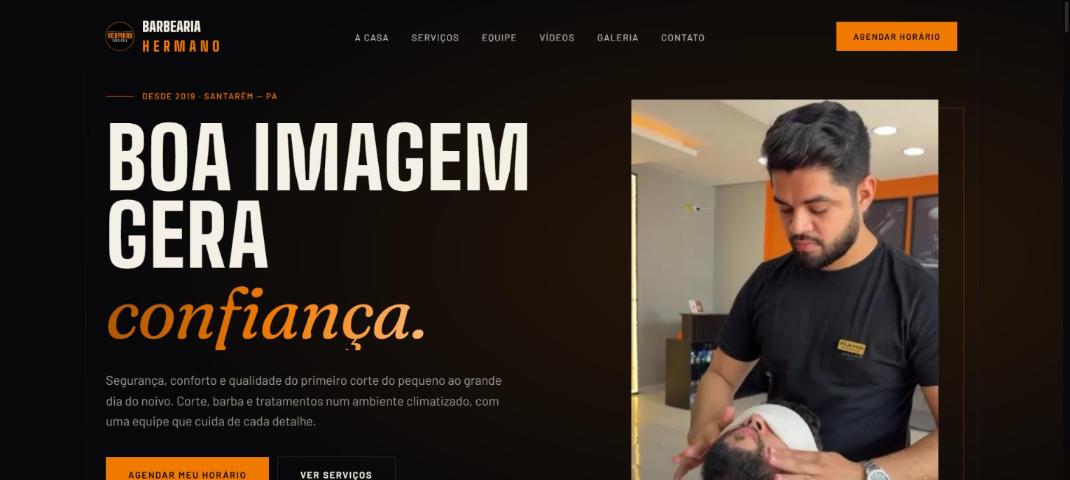 Página inicial do site da Barbearia Hermano