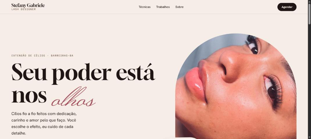 Página inicial do site da lash designer Stefany Gabriele