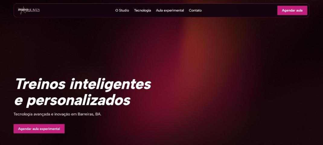 Página inicial do site da academia Studio Heaven